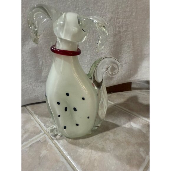 Handcrafted Glass Dalmatian Figurine With Red Bow Collar - Picture 7 of 10